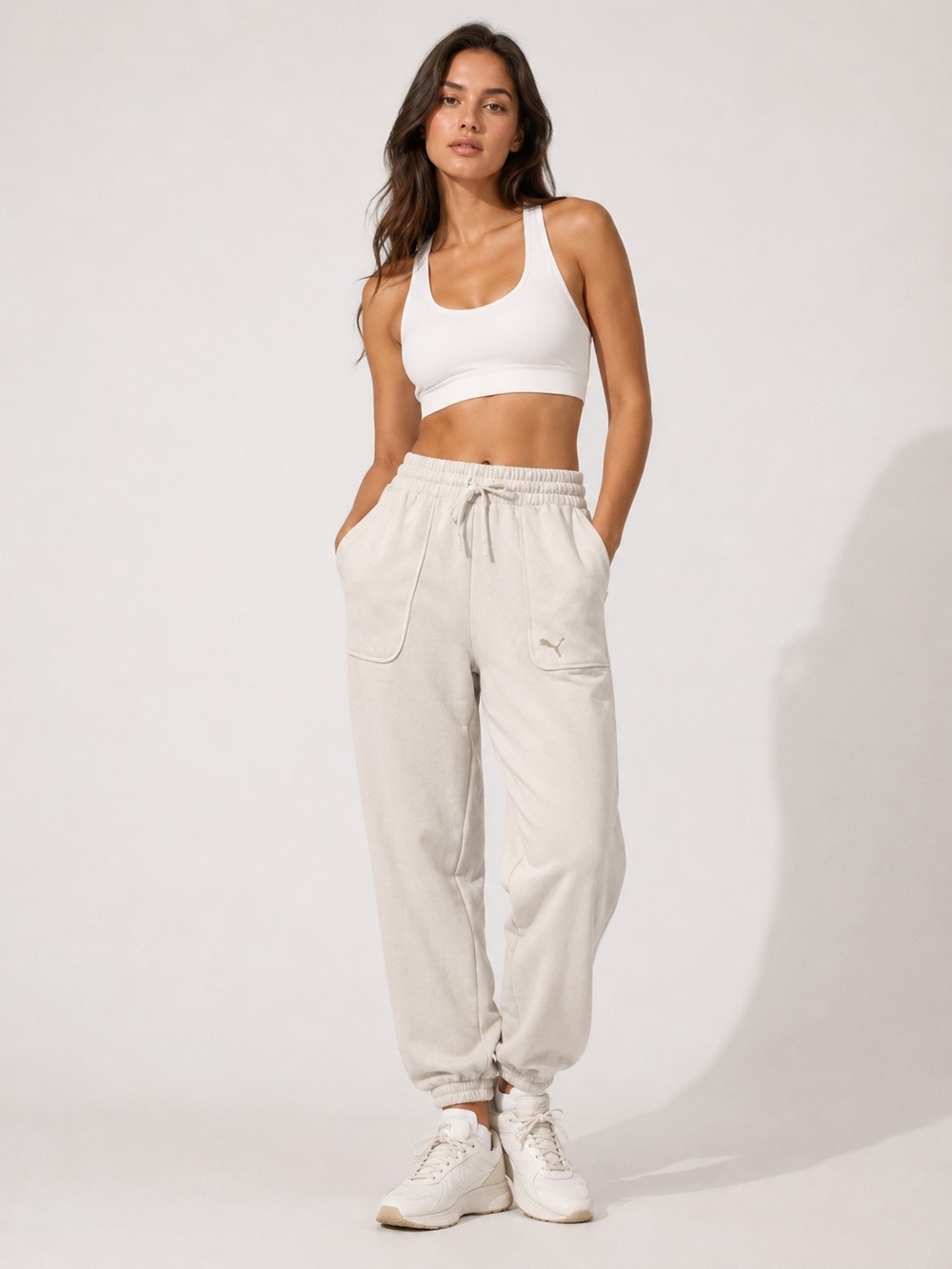 Puma Women's Light Cream Drawstring Joggers